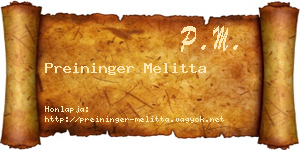 Preininger Melitta névjegykártya